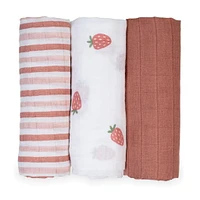 3pk Strawberries-cotton Muslin