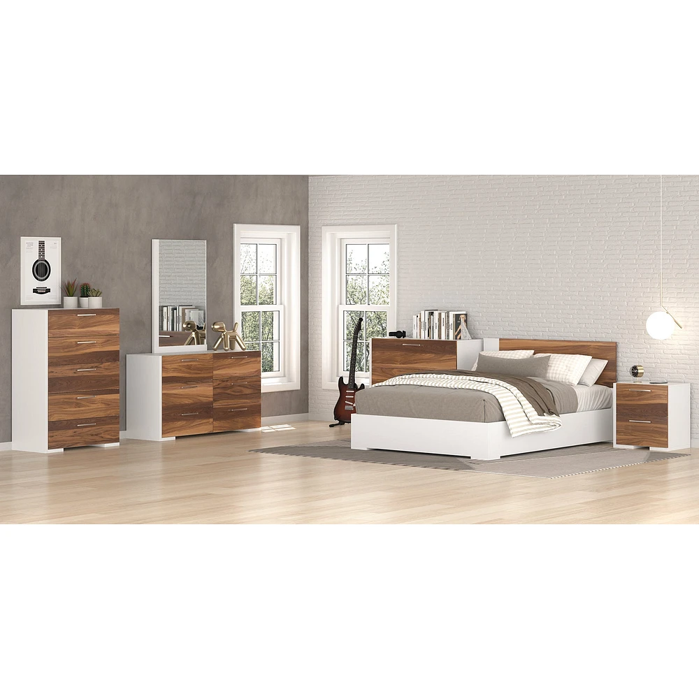Double Bed - White  Walnut