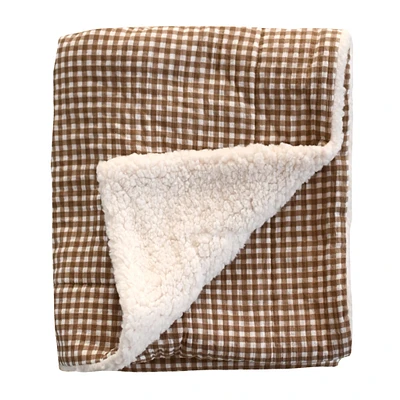 Couverture Sherpa Mousseline - Vichy Brun