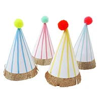 Chapeaux de Fêtes (8) Rayés Pompons