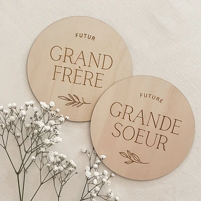 Pastille de bois - Bientôt grand frère/soeur