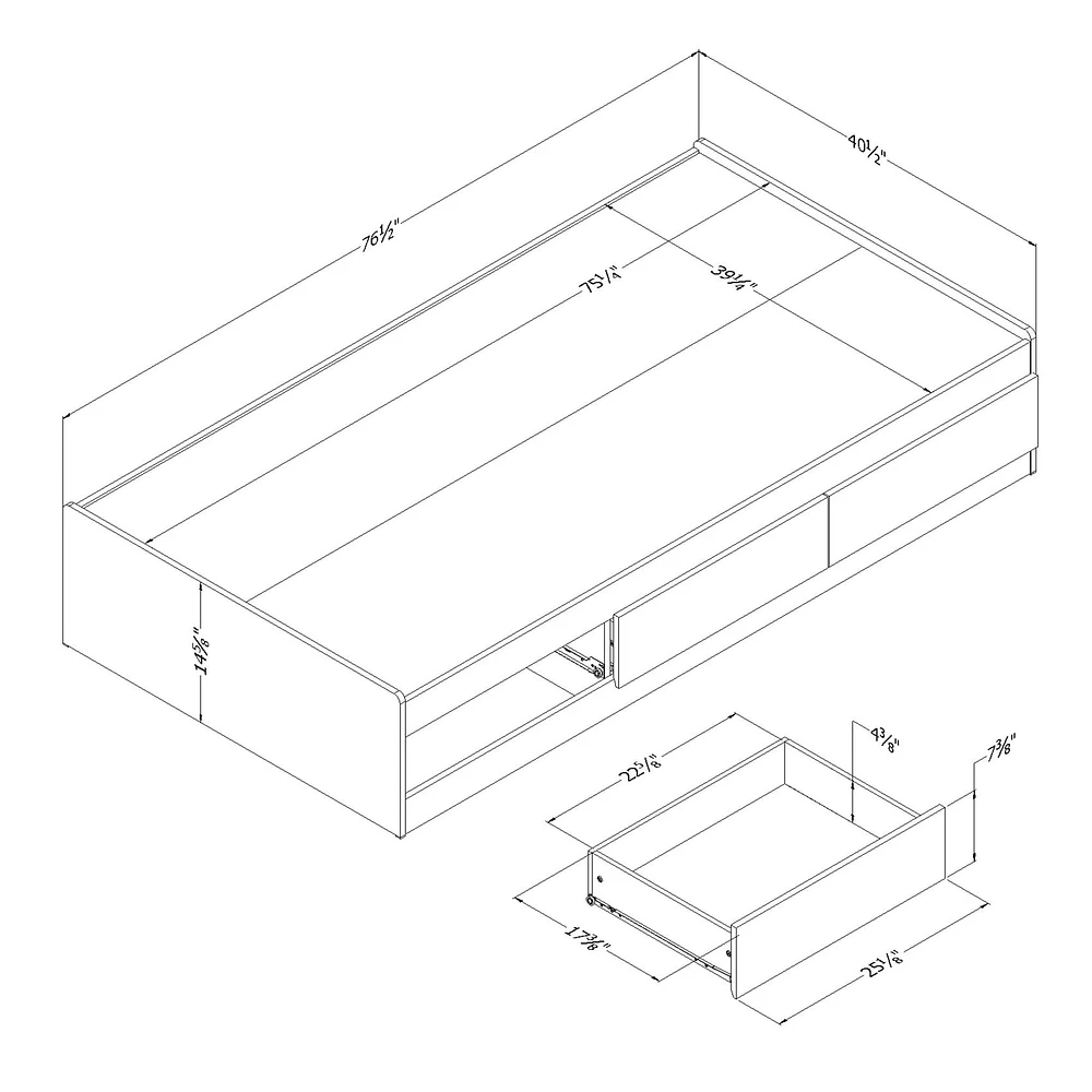 Mates Bed with 3 Drawers - Vito Soft Gray