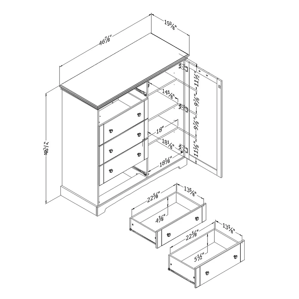 Door Chest with 5 Drawers - Avilla Winter Oak