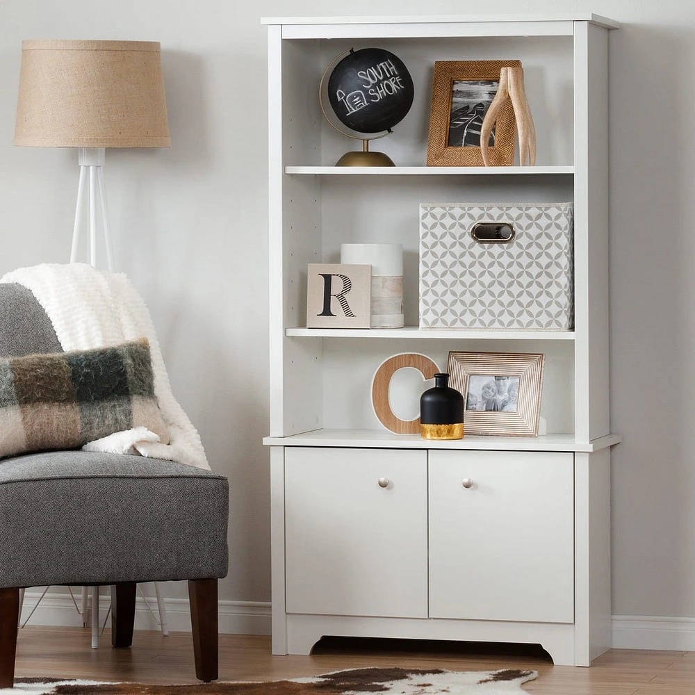 3-Shelf Bookcase with Doors - Vito Pure White