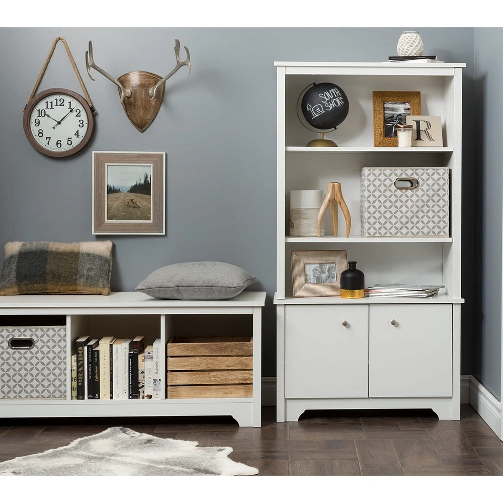3-Shelf Bookcase with Doors - Vito Pure White