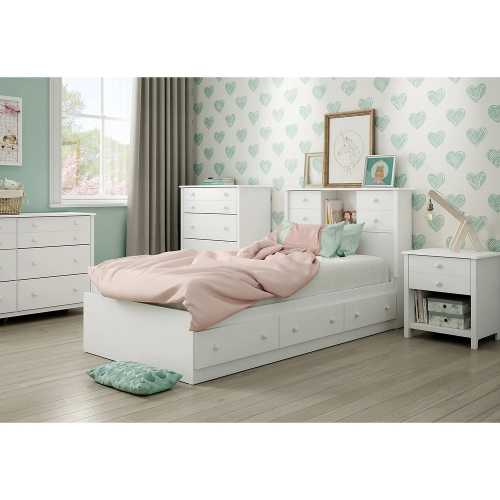 Twin Mates Bed with 3 Drawers - Little Smileys Pure White