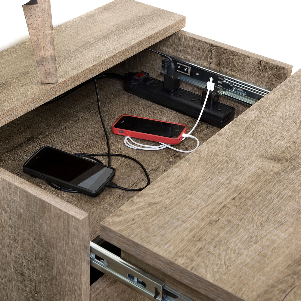 Table de Nuit avec Station de chargement - Versa Chêne Vieilli