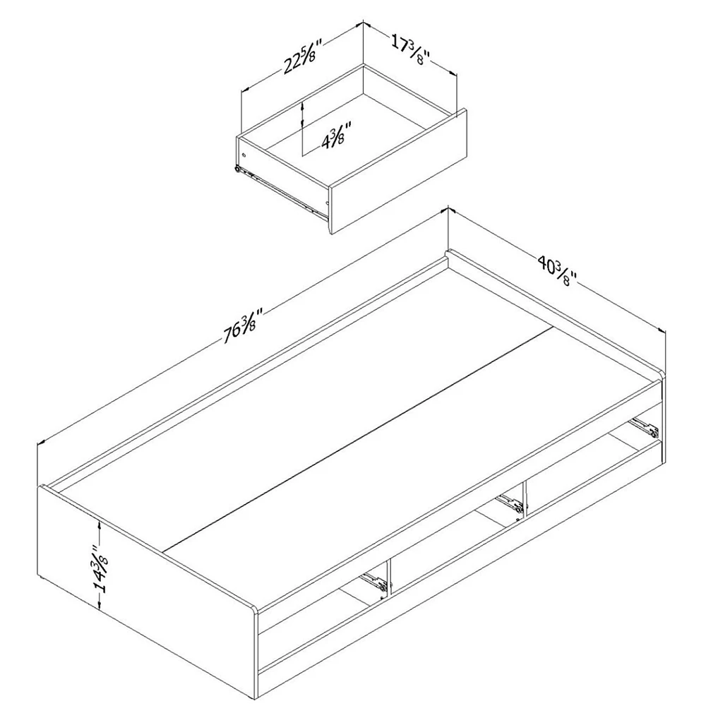 Reevo Twin Mates Bed with 3 Drawers - Soft Gray