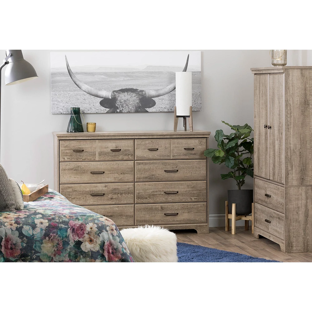 8-Drawer Double Dresser - Versa Weathered Oak