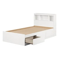 Ensemble Lit Simple Matelot avec tête de Lit bibliothèque - Reevo Blanc solide