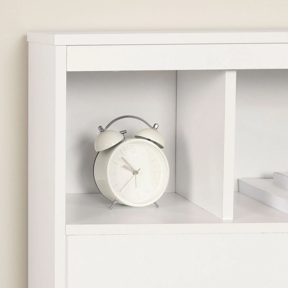 Ensemble Lit Simple Matelot avec tête de Lit bibliothèque - Reevo Blanc solide