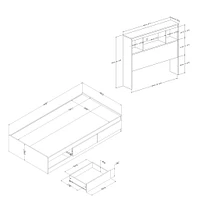 Ensemble Lit Simple Matelot avec tête de Lit bibliothèque - Reevo Blanc solide