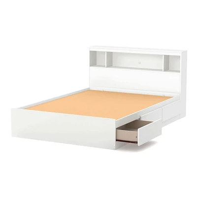 Ensemble Lit Double Matelot avec tête de Lit bibliothèque - Reevo Blanc solide