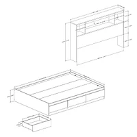 Ensemble Lit Double Matelot avec tête de Lit bibliothèque - Reevo Blanc solide