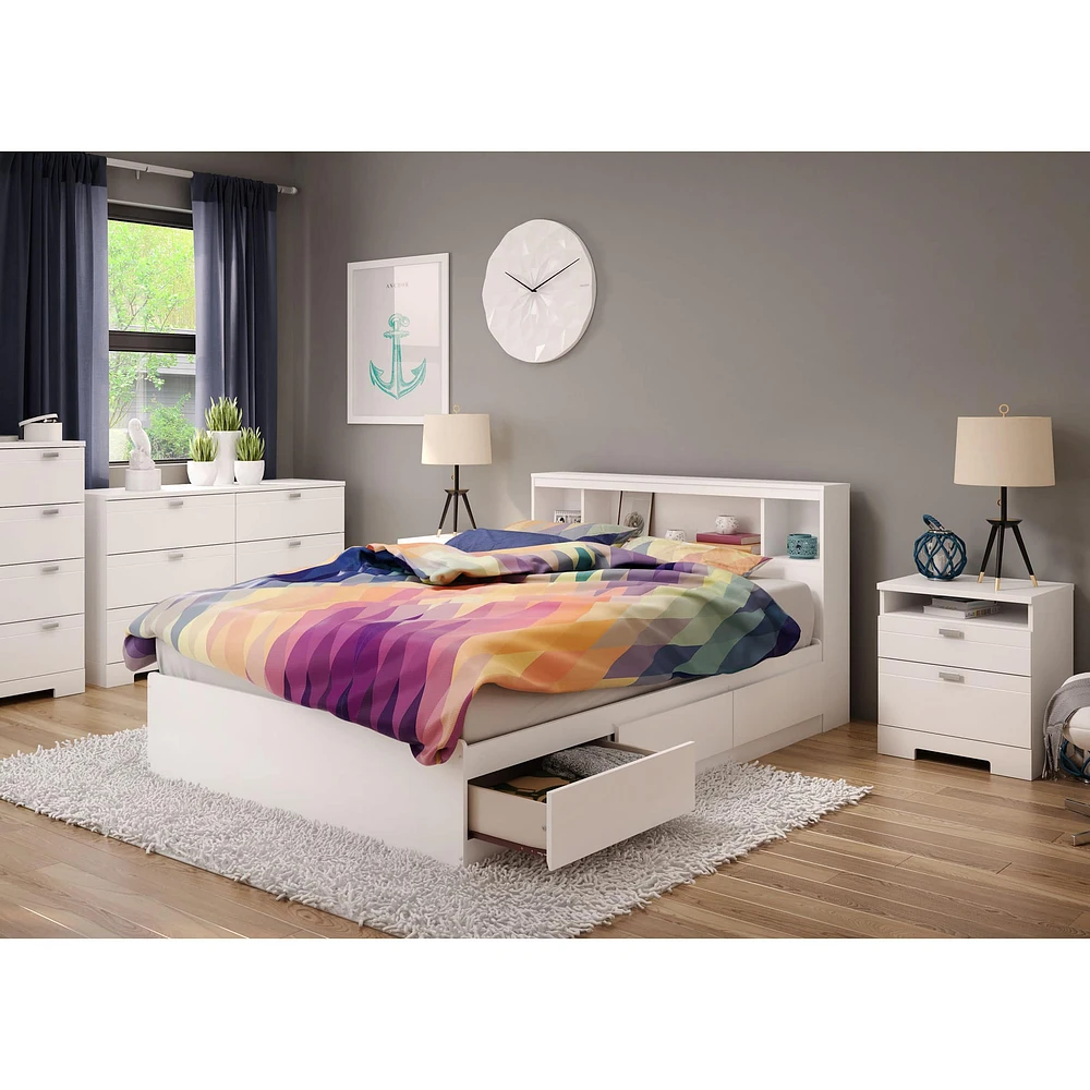 Ensemble Lit Double Matelot avec tête de Lit bibliothèque - Reevo Blanc solide