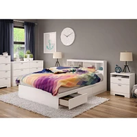 Ensemble Lit Double Matelot avec tête de Lit bibliothèque - Reevo Blanc solide