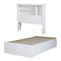 Ensemble Lit Matelot Simple avec Tête de Lit Bibliothèque - Vito Blanc solide