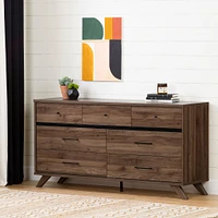 7-Drawer Double Dresser - Flam Natural Walnut and Matte Black