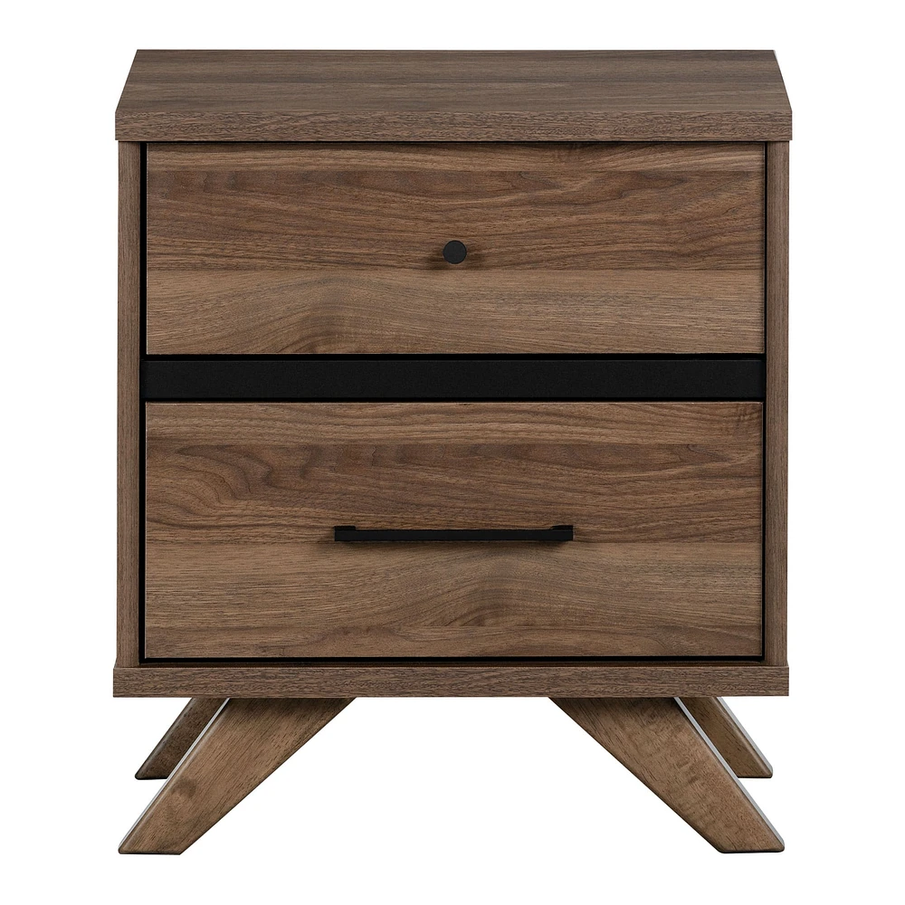 2-Drawer Nightstand - Flam Natural Walnut and Matte Black