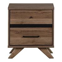 2-Drawer Nightstand - Flam Natural Walnut and Matte Black