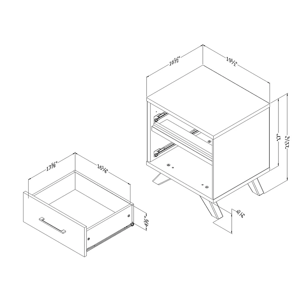 2-Drawer Nightstand - Flam Natural Walnut and Matte Black