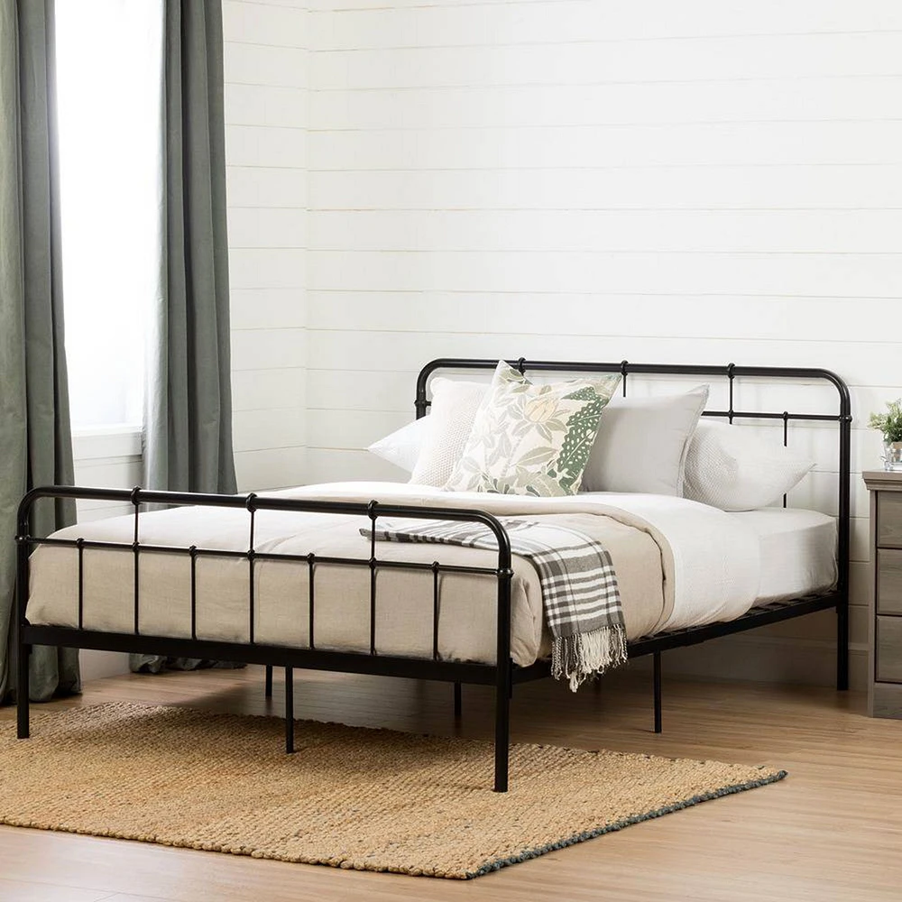 Lit Grand Plateforme Complet en Métal Versa - Noir
