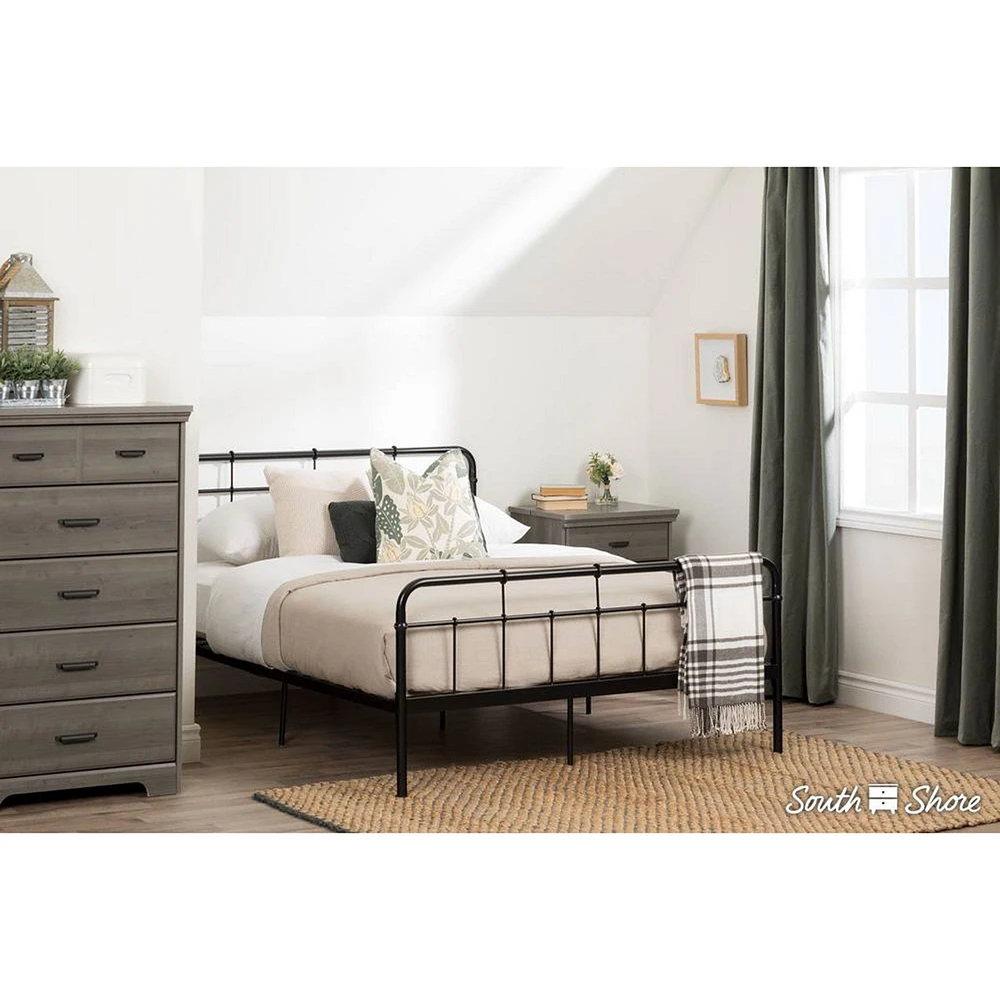 Lit Grand Plateforme Complet en Métal Versa - Noir
