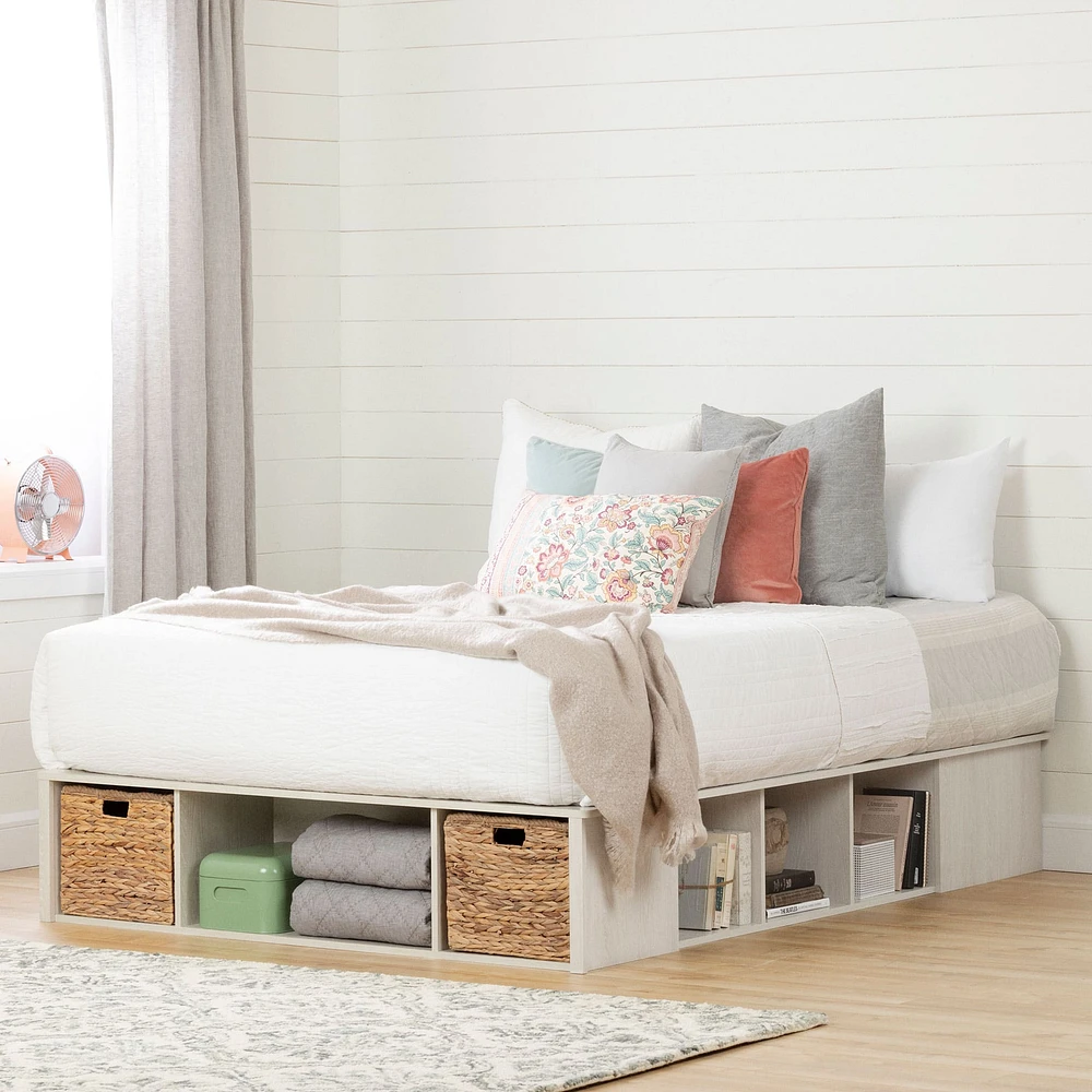 Lit Grand avec Paniers de Rangement - Avilla Chêne Hivernal
