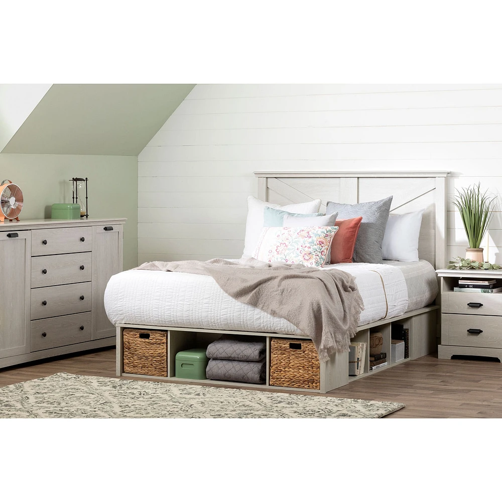 Lit Grand avec Paniers de Rangement - Avilla Chêne Hivernal