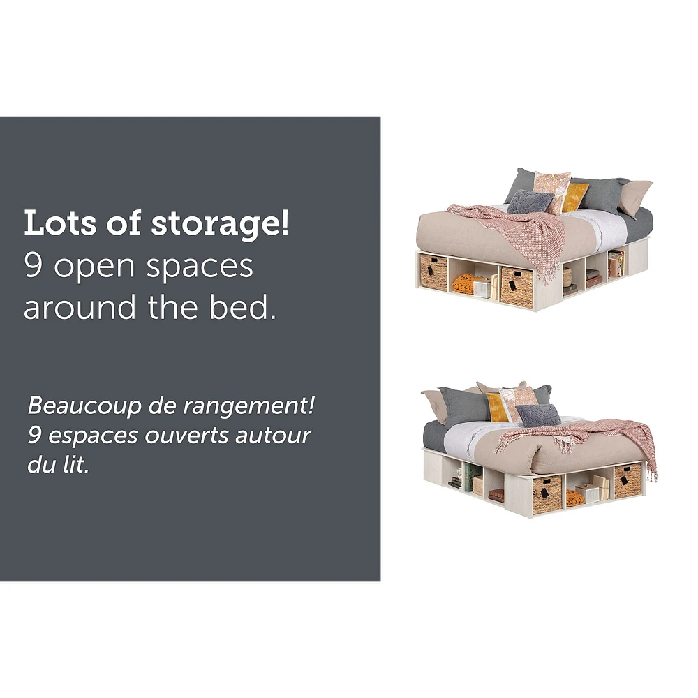 Lit Grand avec Paniers de Rangement - Avilla Chêne Hivernal