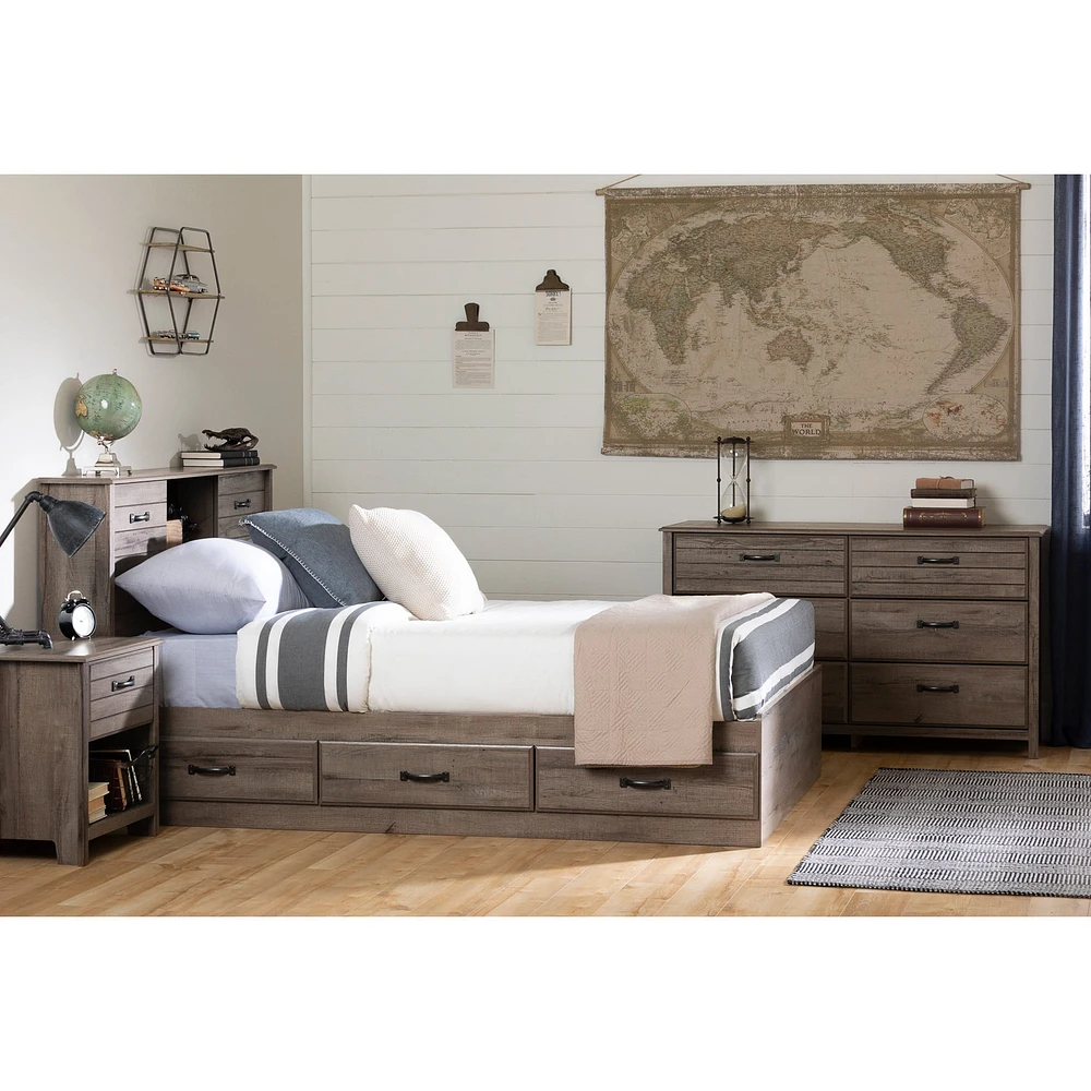 Double Mates Bed with 3 Drawers - Ulysses Fall Oak