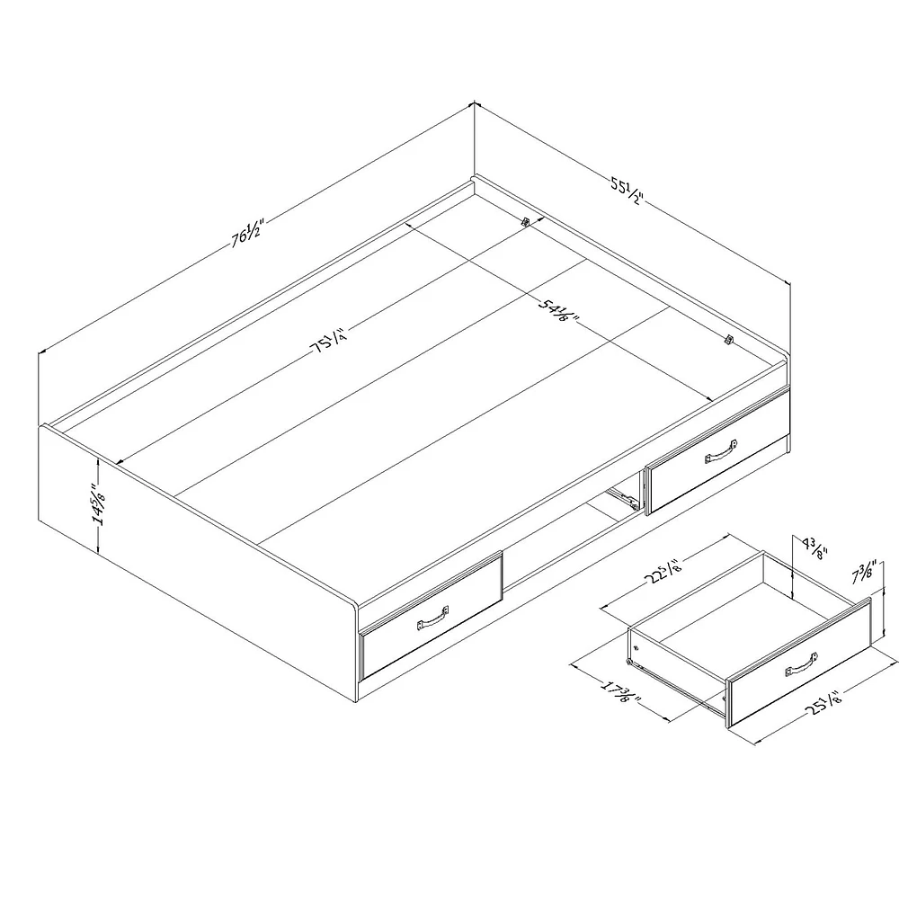 Double Mates Bed with 3 Drawers - Ulysses Fall Oak
