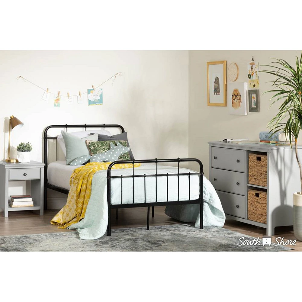 Bureau 3 Tiroirs avec Paniers de Rangement Cotton Candy - Gris Clair