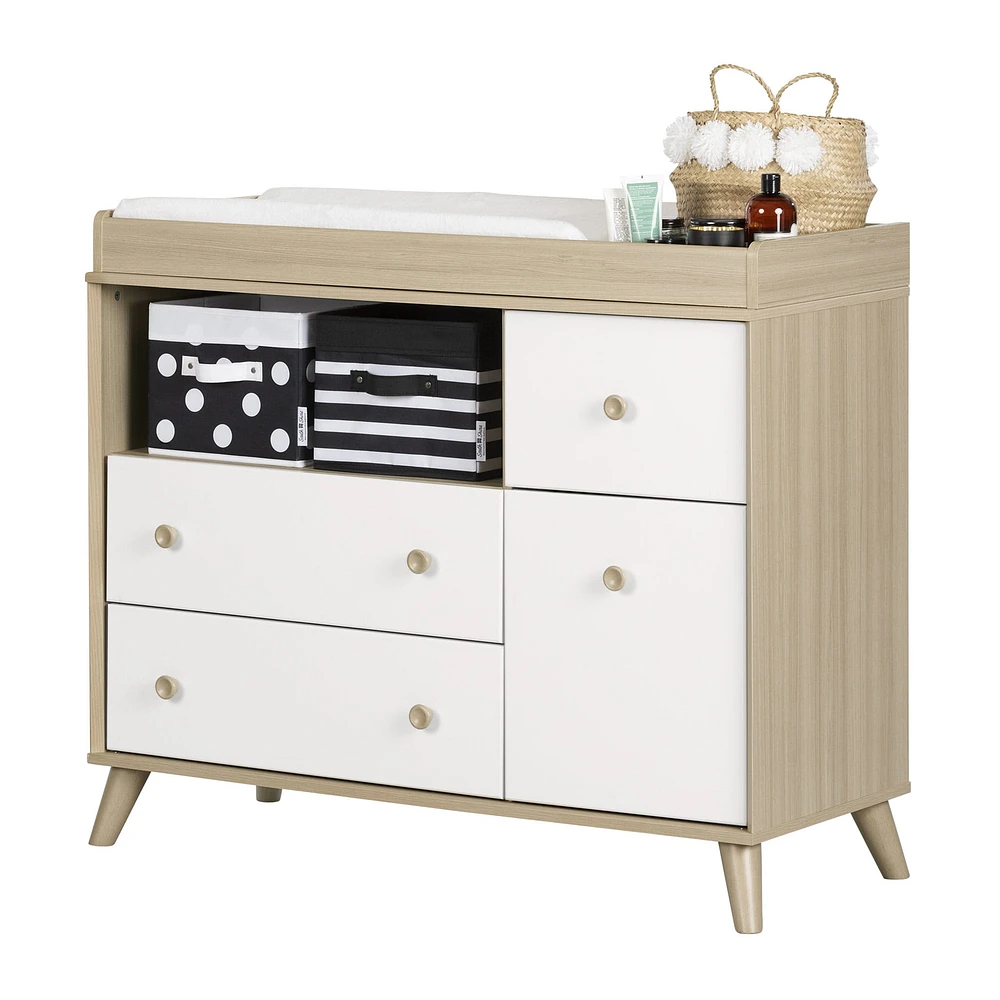 Yodi Changing Table with Drawers - Soft Elm and Pure White