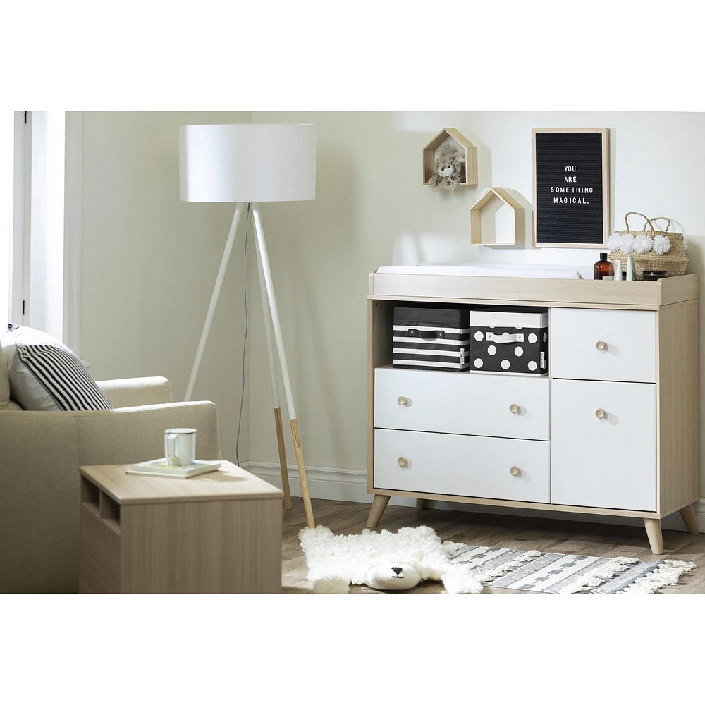 Yodi Changing Table with Drawers - Soft Elm and Pure White