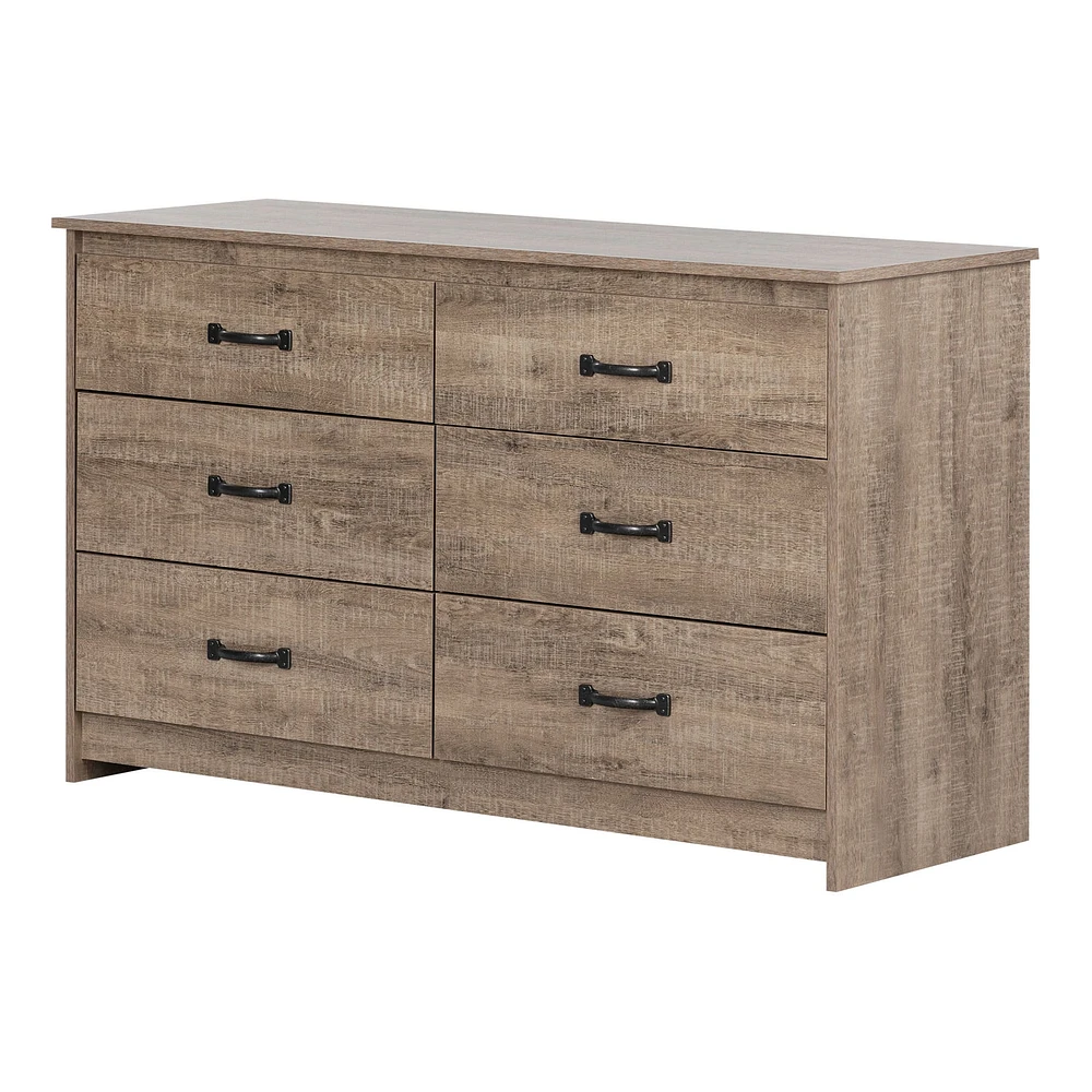 Commode Double 6 Tiroirs - Tassio Chêne vieilli
