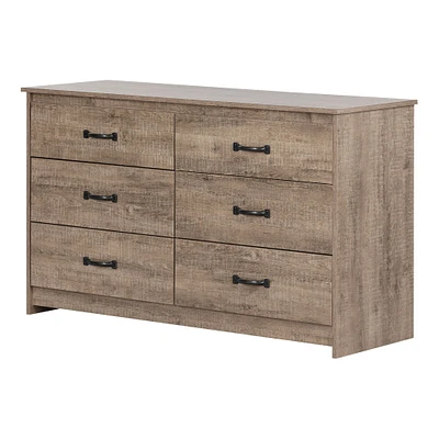 Commode Double 6 Tiroirs - Tassio Chêne vieilli