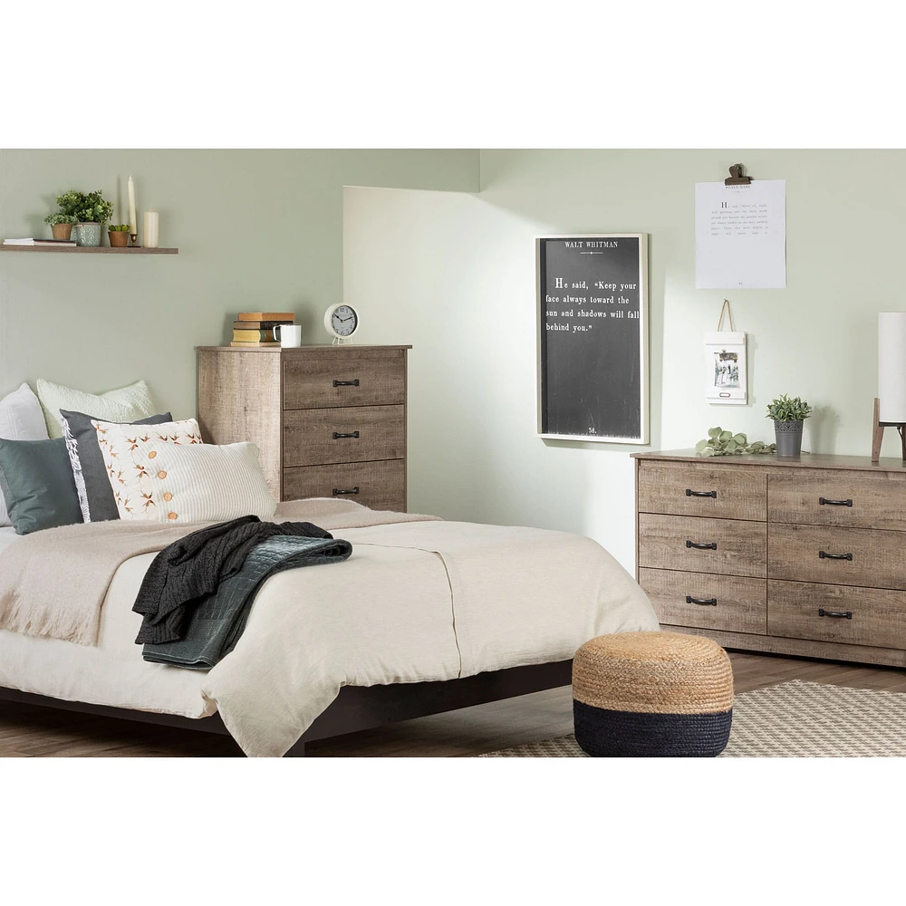 Commode Double 6 Tiroirs - Tassio Chêne vieilli