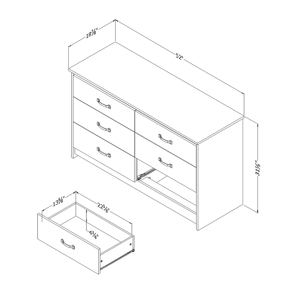 Commode Double 6 Tiroirs - Tassio Chêne vieilli