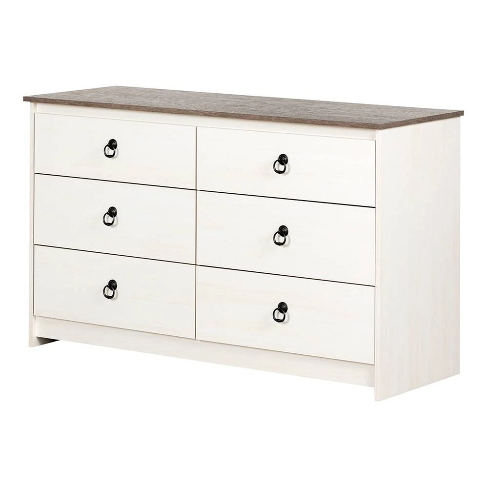 Plenny 6-Drawer Double Dresser Storage Unit - White Wash and Oak