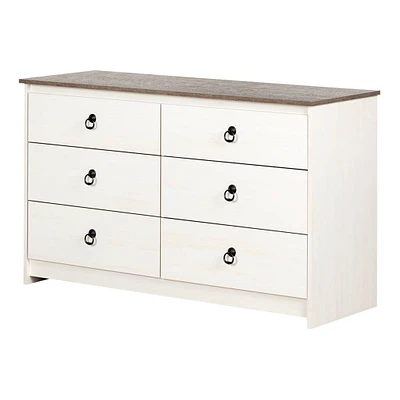 Plenny 6-Drawer Double Dresser Storage Unit - White Wash and Oak