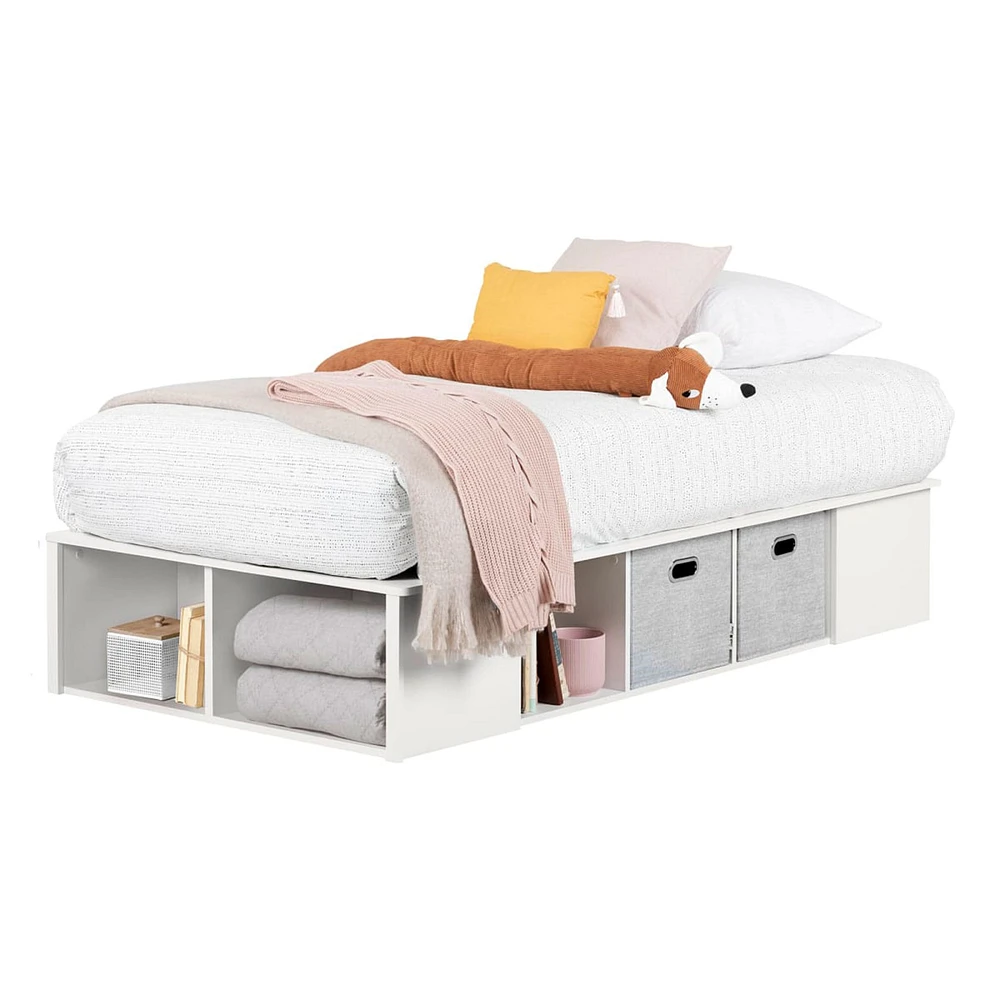 Twin Platform Bed with Baskets Flexible - Pure White