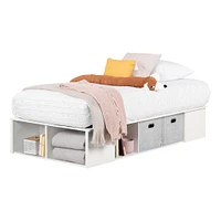Twin Platform Bed with Baskets Flexible - Pure White