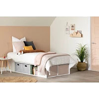 Twin Platform Bed with Baskets Flexible - Pure White