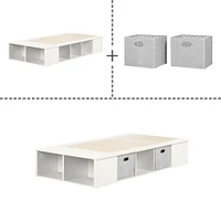 Twin Platform Bed with Baskets Flexible - Pure White