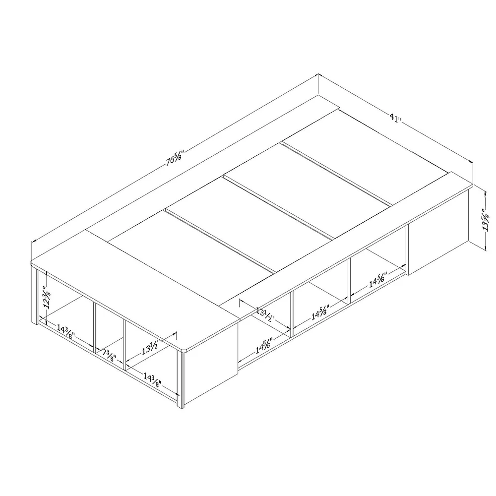 Twin Platform Bed with Baskets Flexible - Pure White
