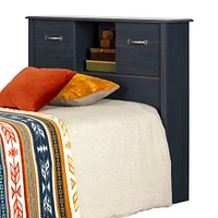 Twin Bed Bookcase Headboard with Sliding Doors - Blueberry