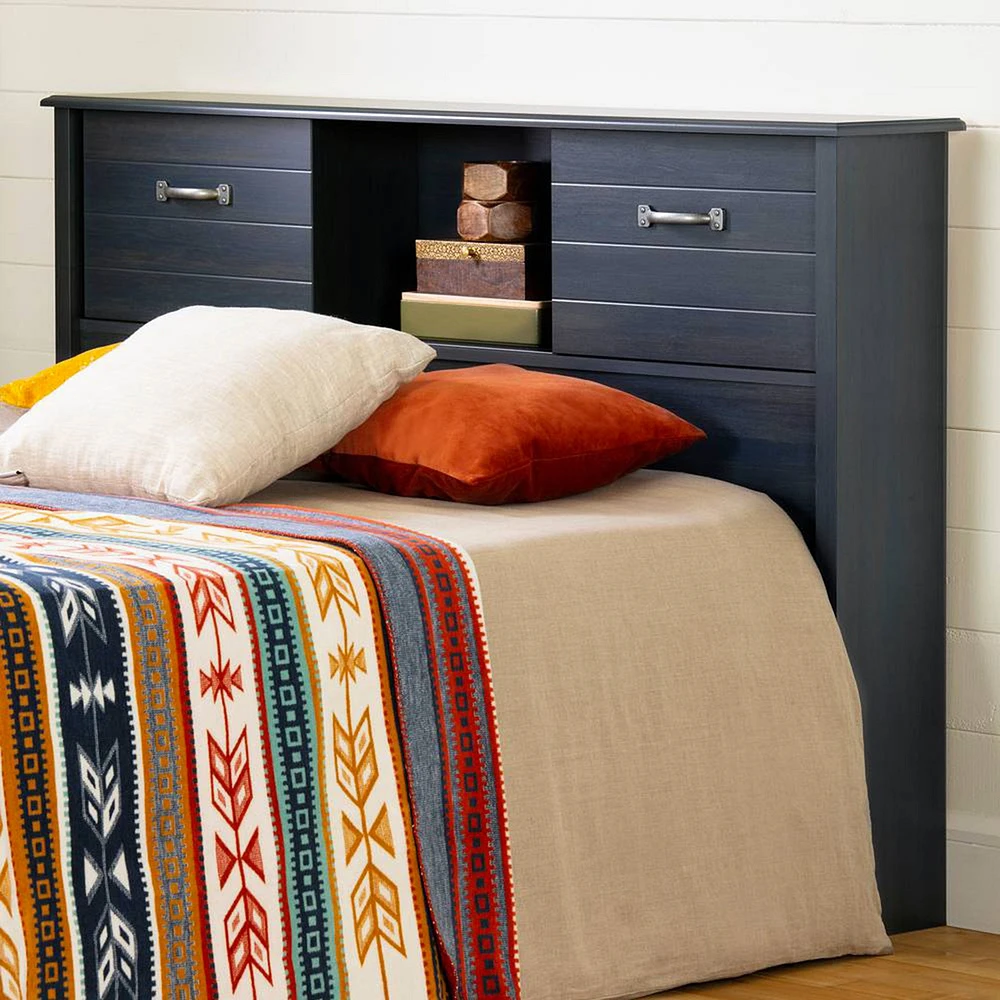 Twin Bed Bookcase Headboard with Sliding Doors - Blueberry