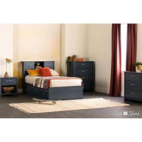 Twin Bed Bookcase Headboard with Sliding Doors - Blueberry