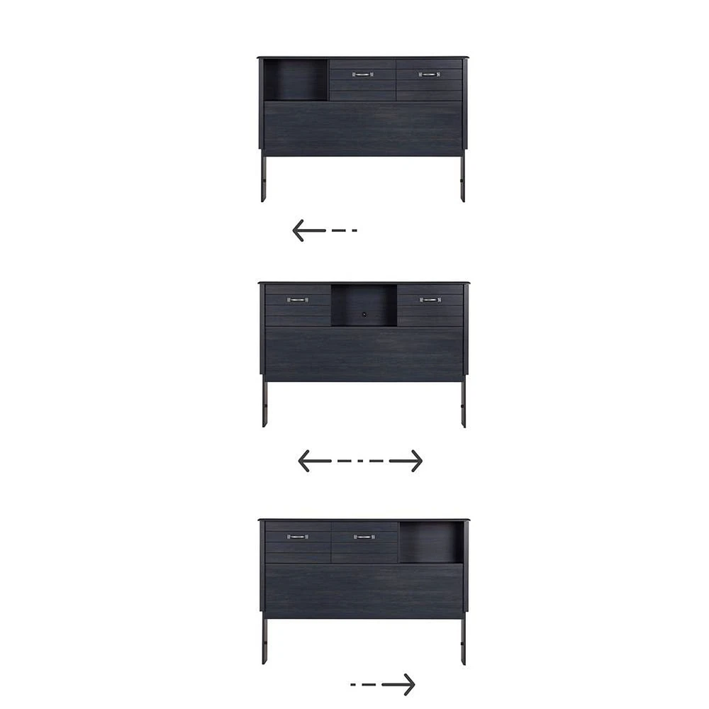 Double Bed Bookcase Headboard with Sliding Doors Asten - Blueberry